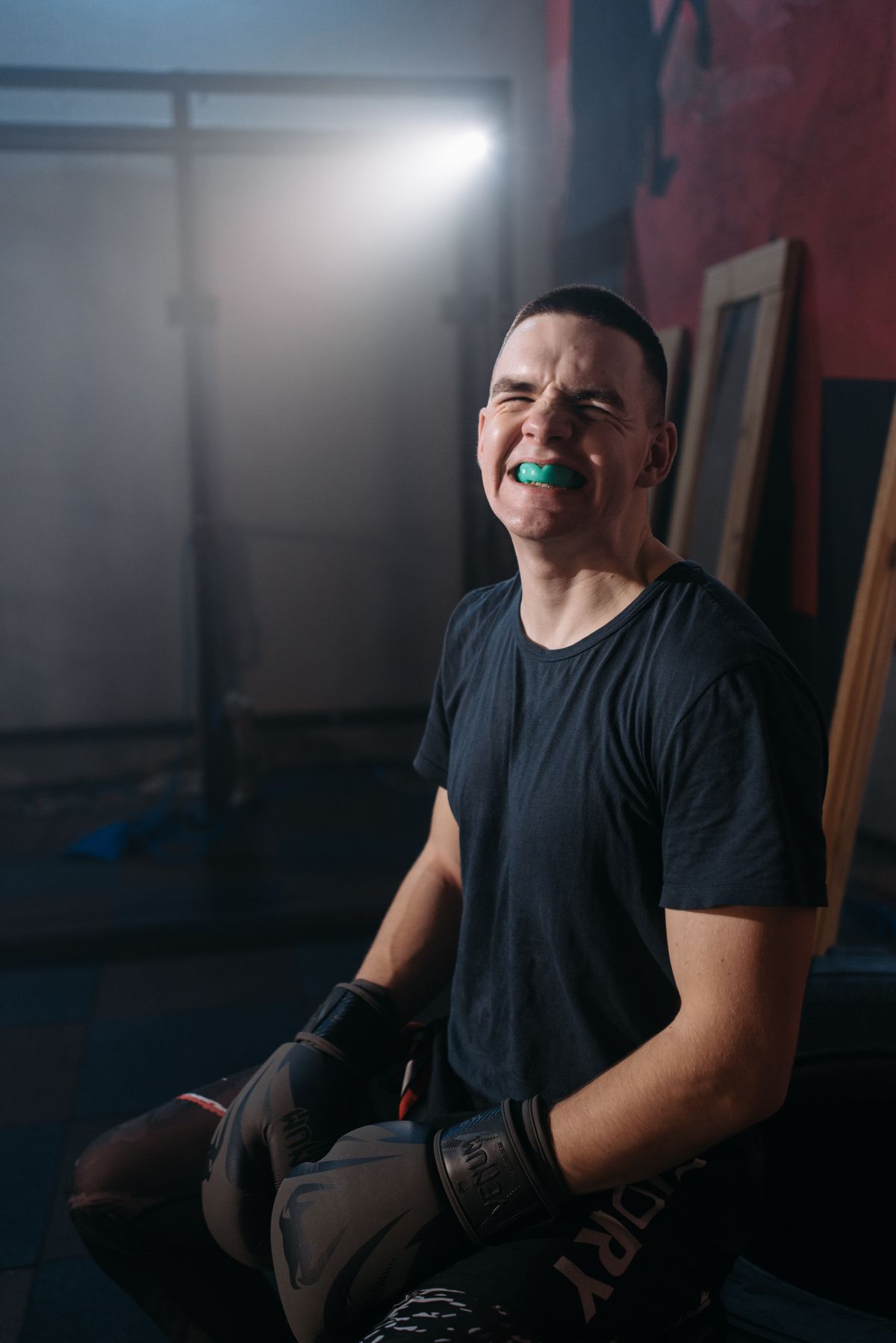Boxer wearing a mouthguard